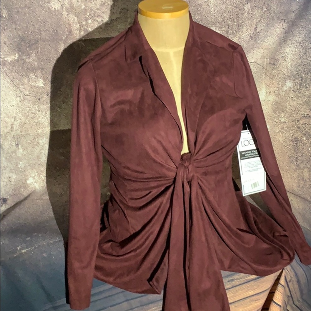 Wine Front Tie Faux Suede Jacket